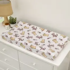 NoJo Disney Classic Pooh Hunny Fun with Piglet and Tigger White and Taupe Super Soft Changing Pad Cover