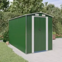 vidaXL Garden Shed Green Galvanized Steel Large Garden Shed - 75.6" x 140.6" x 87.8"