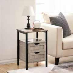 Yaheetech Wooden Bedside Table End Table with Open Shelf for Bedroom Living Room