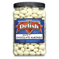 White Chocolate Covered Almonds by It's Delish, 3 LBS Jumbo Container Jar
