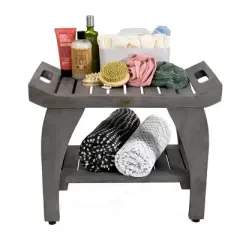 CoastalVogue&reg; Tranquility&reg; 24" Teak Wood Shower Bench with Shelf and LiftAide&reg; Arms in Antique Gray Finish - Target Plus Gray 24"L x 14"D x 19"H