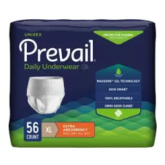 Prevail Daily Underwear Extra Disposable Underwear Pull On with Tear Away Seams X-Large, PV-514, Extra, 56 Ct