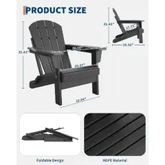 35' Adirondack Chair, Wooden Textured with Cup Holder, Heavy All-Weather HDPE