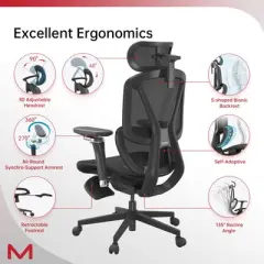 UNISOAR Wide Lumbar Support Ergonomic Mesh Office Chair for Lower Back Pain