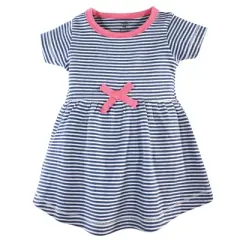 Touched by Nature Baby and Toddler Girl Organic Cotton Short-Sleeve Dresses 2pk, Dinosaurs