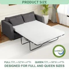 Dyonery 4-Inch Full/Queen Cool Gel Memory Foam Sofa Bed Mattress Replacement-CertiPUR-US Washable Cover Mattress Topper for Sleeper Sofas & Couch Beds