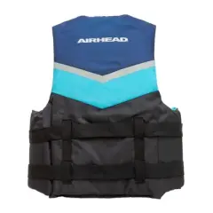 Kwik Tek Airhead Classic US Coast Guard Approved Type III Family Adult Life Vest Jacket with 4 Quick Release Belts, 2XL/3XL, Blue/Gray