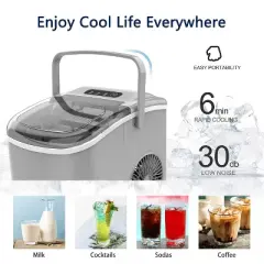 ZAFRO Ice Maker Countertop, Portable Ice Machine with Self-Cleaning, 26.5lbs/24Hrs, 9 Bullet Ice Cubes in 6 Mins, Ice Basket and Scoop, Grey