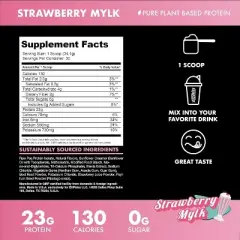 Blessed Plant Based Vegan Protein Powder - 23g of Pea Protein Powder, Dairy Free, Gluten Free, Soy Free - 30 Servings (Strawberry Mylk)