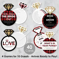 Big Dot of Happiness Flannel Fling Before The Ring - 4 Buffalo Plaid Bridal Shower Games - 10 Cards Each - Gamerific Bundle