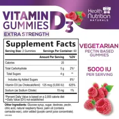 Extra Strength Vitamin D3 Gummies 5000 IU (125 mcg) High Potency Vitamin D Gummy - 60 Gummies;120 Gummies