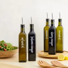 Talented Kitchen 132 White Script Oil and Vinegar Labels for Bottles, Clear Preprinted Condiments Stickers for Squeeze Dispensers