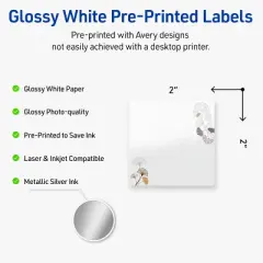 Avery Square Labels, Floral Design, 2" x 2", 120ct