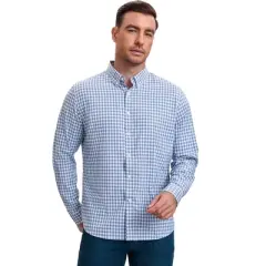 INSPIRE CHIC Men's Long Sleeved Button Down Checked Dress Shirts