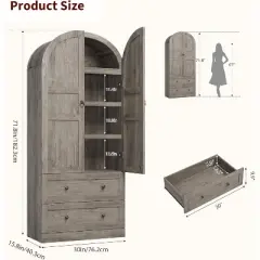 72" Tall Farmhouse Arched Kitchen Pantry Storage Cabinet with 2 Doors & Drawers, Large Wood Storage Cabinets with Thickened Shelves for Dining Room