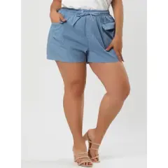 Agnes Orinda Women's Plus Size Drawstring Elastic Waist Pockets Denim Shorts