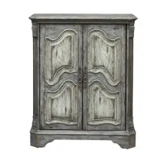 Operose Ville 2 Door Wine Cabinet with White Door Insets Distressed Gray Blue - Treasure Trove Accents
