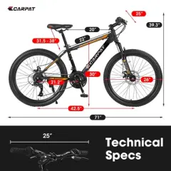 Gulches 26" Mountain Bike, 17" Steel Suspension Frame,21-Speed, Mechanical Disc Brakes, Puncture-Resistant Tires