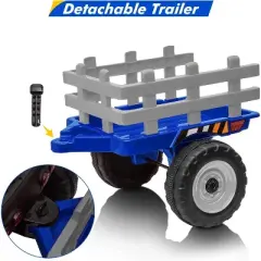 12V Kids Electric Tractor with Trailer, Battery Powered Ride-On Car for Toddlers 3-6, Remote Control, 7 LED Headlights, 2+1 Gear Shift