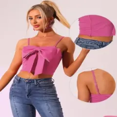 Allegra K Women's Cropped Top Bowknot Front Spaghetti Strap Camisoles