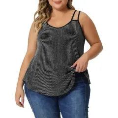 Agnes Orinda Women's Plus Size V Neck Sparkle Silvery Sleeveless Spaghetti Strap Camisole