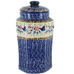 Blue Rose Polish Pottery P177 Manufaktura Large Canister with Seals