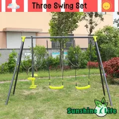 KTMBDW Outdoor Swing Sets for Backyard, Swing Stand with 2 Seats and 1 Glider, Heavy Duty A-Frame Metal Outdoor Swing Set for Kids, Black & Green