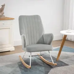HOMCOM Accent Rocking Chairs, Upholstered Nursery Glider Rocker, Modern Armchair, Wingback Chair for Living Room and Bedroom, Gray