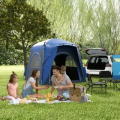 DSVIMOY Pop Up Camping Tents 4 Person, Quick Setup Automatic Hydraulic Family Travel Tent with Windows, Doors, Blue, 94.5"*94.5"*78.3"