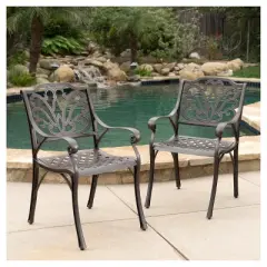Alfresco Set of 2 Cast Aluminum Dining Chairs: Sturdy, Weather-Resistant - Christopher Knight Home