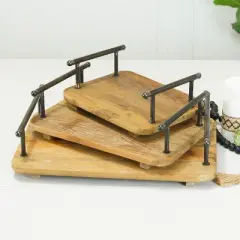 VIP Wood 23.82 in. Brown Stacking Trays with Handles Set of 3