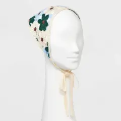 Knitted Flowers Headscarf - Wild Fable&trade; Ivory/Blue/Brown/Green: Floral Polyester Scarf for Fashion