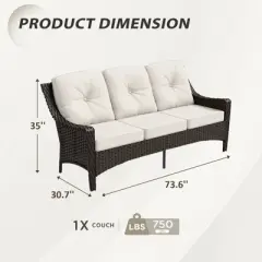 EAGLE PEAK Azure Bay 3 Seat Outdoor Wicker Patio Sofa, Weather Resistant Rattan Sofa, Deep seats