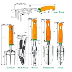 UKOKE 12-Piece Garden Tool Set with Aluminum Hand Tools, Heavy-Duty Canvas Apron, Ergonomic Handles &ndash; Gardening Kit for Women & Men