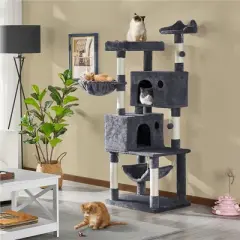 Yaheetech 64"H 4-level Plush Cat Tree Tower with Condos Platform