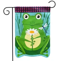 Daisy Frog Summer Burlap Sculpted Garden Flag 18" x 12.5" Briarwood Lane