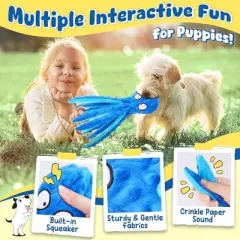 Itopfox 9-Pack Interactive Puppy Dog Toys for Small Dogs, No-Stuffing Squeaky Octopus-Shaped Toy, Cute Plush & Chew Toys for Teething Puppies