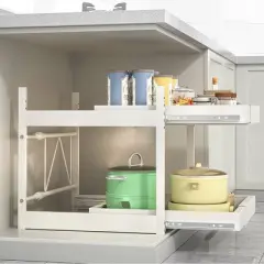 Carbon Steel Kitchen Retractable Storage Rack Punch-Free Drawer-Style Cabinet Dishes And Spice Pull-Out Basket