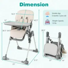 Infans Foldable High Chair for Babies and Toddlers with Footrest Detachable Tray