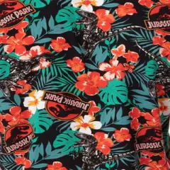 Jurassic Park Men's Velociraptor Dinosaur Floral Hawaiian Button Up Shirt