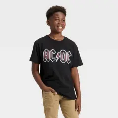 Boys' AC/DC Front and Back Oversized Short Sleeve Graphic T-Shirt - Black