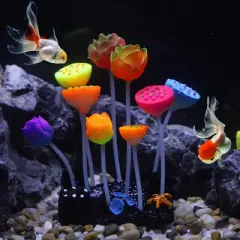 Unique Bargains Soft Silicone Glowing Aquarium Lotus Flower Multicolor