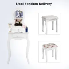Costway White Vanity Jewelry Makeup Dressing Table Stool Drawer