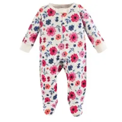 Touched by Nature Baby Girl Organic Cotton Zipper Sleep and Play 3pk, Garden Floral
