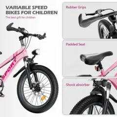Gulches 20 Inch Kids Mountain Bike for Boys & Girls Ages 7-12&pound;&not; 7-Speed Gears, Dual Disc Brakes，Pink