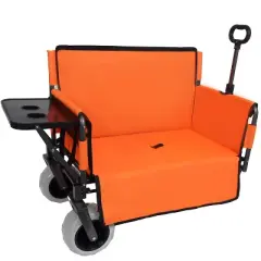 3-in-1 Folding Wagon with Bench Seat & Rear-Mounted Folding Tabletop &uml;C 500lbs Capacity, 9"x4" Beach Tires for Camping, Orange
