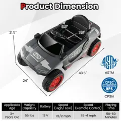 Costway 12V Licensed Audi Kids Ride On Car with 2.4G Parent Remote Control LED Lights