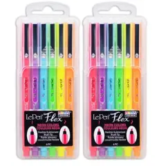 Marvy Uchida LePen Flex, 6 Neon Colors Per Pack, 2 Packs