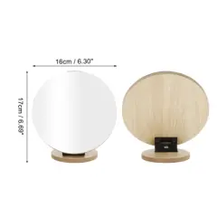 Unique Bargains Small Round Desktop Cosmetic Mirror Wood Color 1 Pc