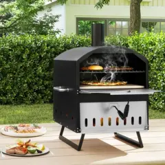 Costway 16" Outdoor Pizza Oven with Stone Peel & Grill Racks Folding Legs and Cover